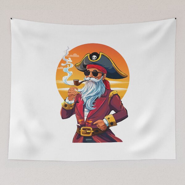 Item preview, Old pirate captain with a pipe in sunglasses, Pirate with hat sailor and Eye Patch and Beard, Bearded pirate captain with captain's hat and skull illustration, buccaneer  designed and sold by Danler.