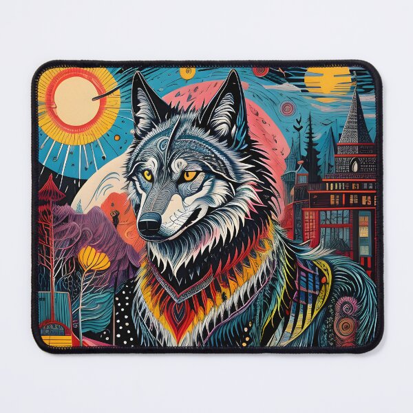 Item preview, Fantasy Wolf Doodle Art – Surreal Abstract Totem in Vibrant Colors designed and sold by BrushRushX.