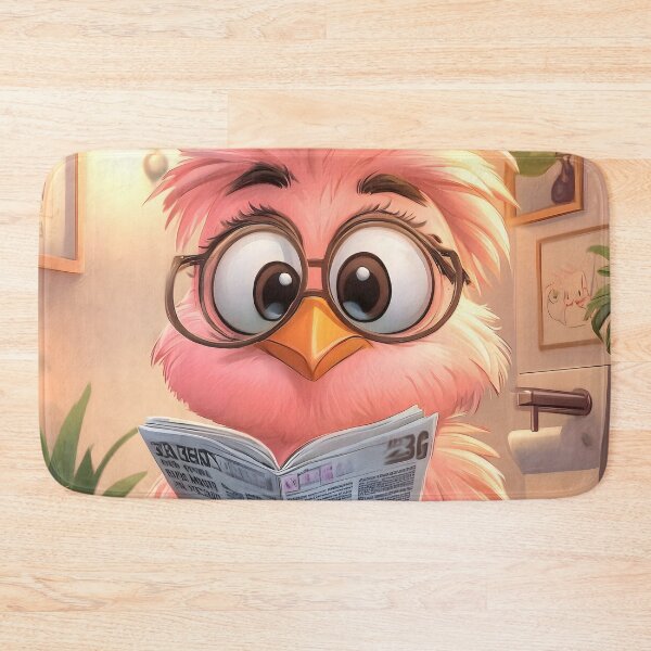 Item preview, Animal Pastel Flamingo Wearing Glasses Reading Newspaper Seated Toilet designed and sold by mildaclairmo.