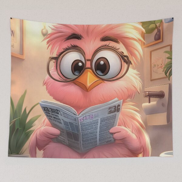 Item preview, Animal Pastel Flamingo Wearing Glasses Reading Newspaper Seated Toilet designed and sold by mildaclairmo.