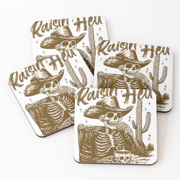 Item preview, Raisin' Hell Skeleton Cowboy Coffee Scene – Western Gothic Art designed and sold by haitrieuic96.