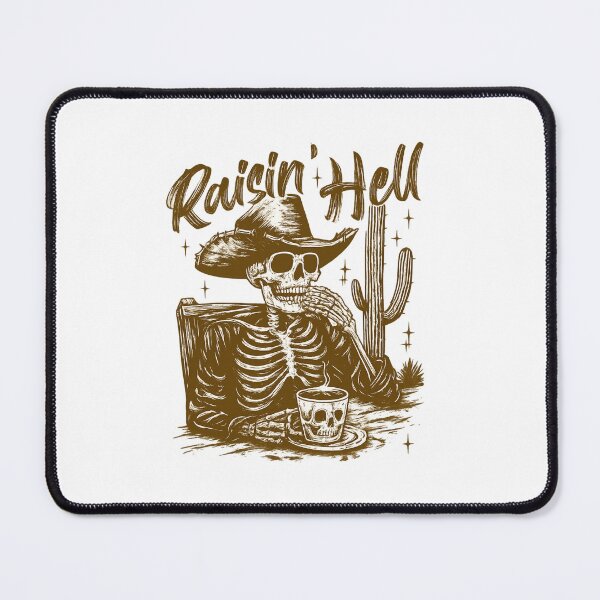 Item preview, Raisin' Hell Skeleton Cowboy Coffee Scene – Western Gothic Art designed and sold by haitrieuic96.
