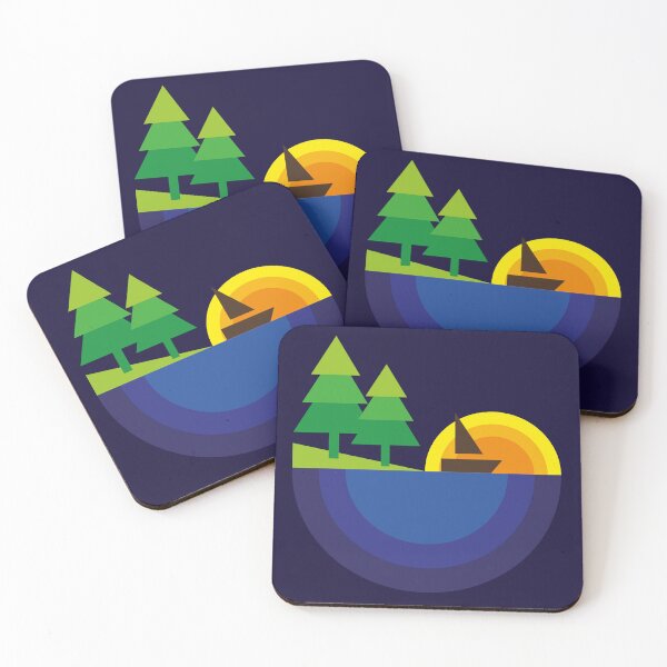 Item preview, Geometric Lake Scene - Retro Nature Aesthetic designed and sold by fishdesigns.
