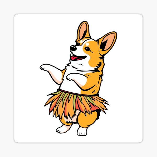 Item preview, A corgi dancing in a grass skirt designed and sold by DOG DESIGN.