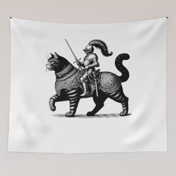 Item preview, Knight Cat Rider Vintage Retro Dark Art Medieval Cat Kitten designed and sold by Kimberley King Art  King Art.