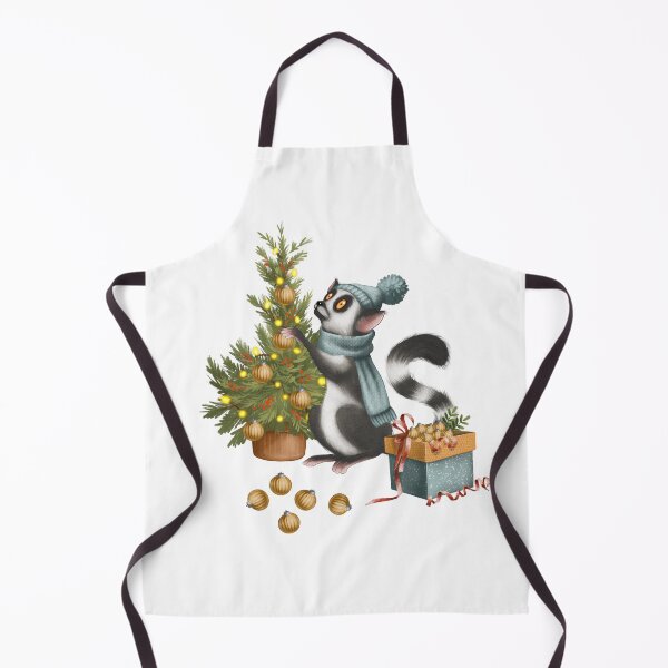 Item preview, Cute lemur decorates a Christmas tree with ornaments while surrounded by gifts in a festive setting during winter designed and sold by Ms. Iryna.