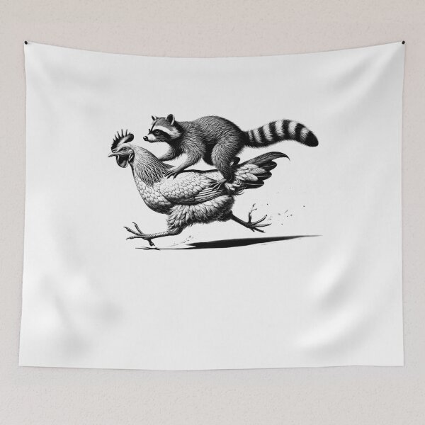 Item preview, Funny Raccoon Riding Chicken Running Vintage designed and sold by Kimberley King Art  King Art.