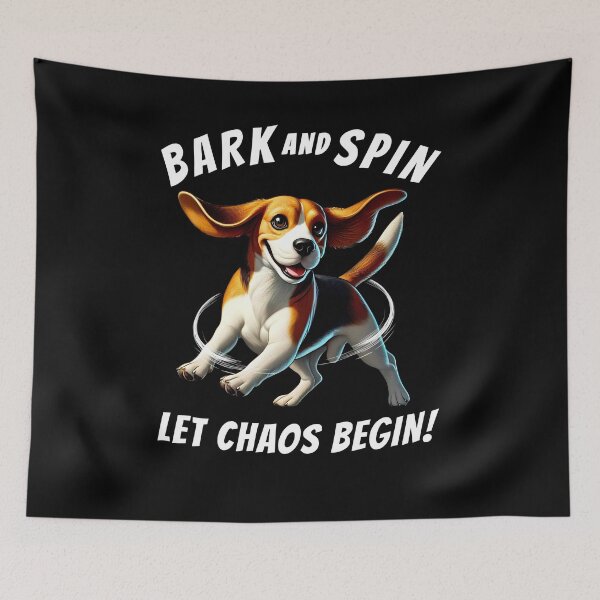 Item preview, Bark and Spin Let Chaos Begin Funny Beagle Dog Mom Dad designed and sold by Kimberley King Art  King Art.