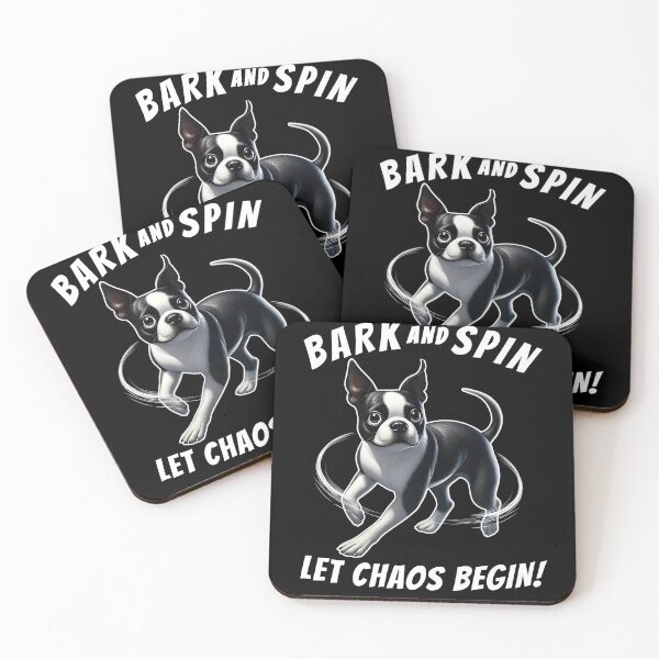 Item preview, Bark and Spin Let Chaos Begin Funny Boston Terrier Dog Mom Dad designed and sold by Kimberley King Art  King Art.
