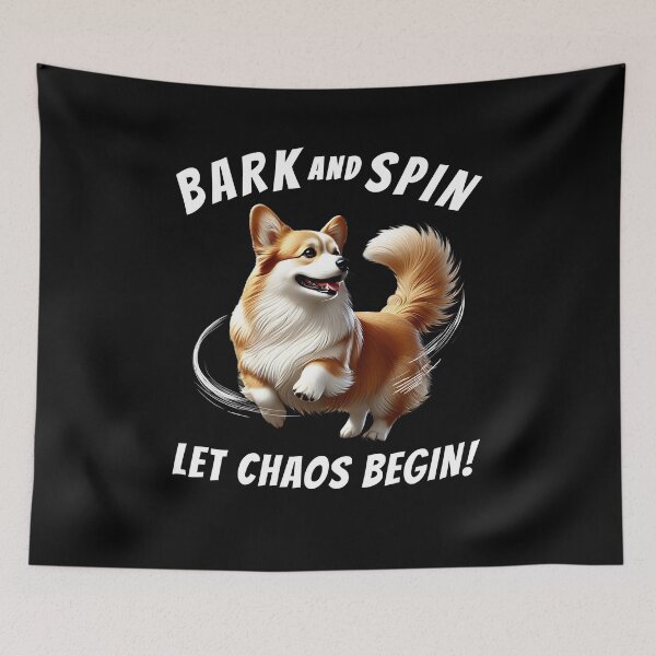 Item preview, Bark and Spin Let Chaos Begin Funny Corgi Dog Mom Dad designed and sold by Kimberley King Art  King Art.