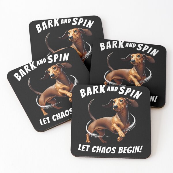 Item preview, Bark and Spin Let Chaos Begin Funny Dachshund Dog Mom Dad designed and sold by Kimberley King Art  King Art.