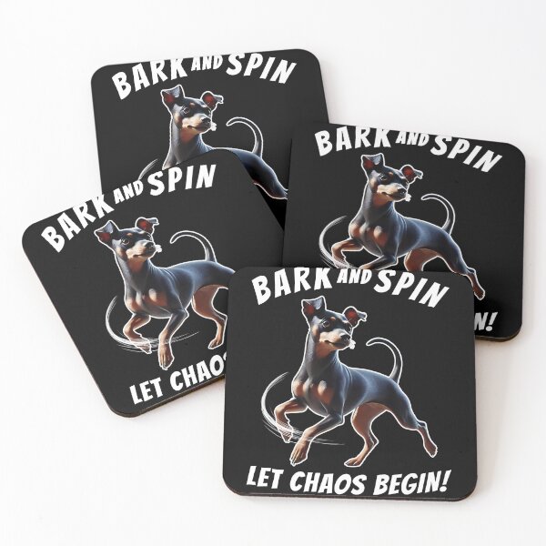 Item preview, Bark and Spin Let Chaos Begin Funny Miniature Pinscher Dog Mom Dad designed and sold by Kimberley King Art  King Art.