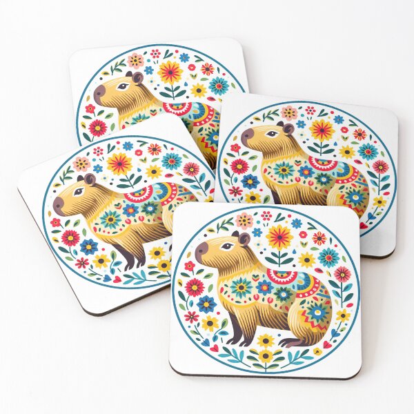 Item preview, Capybara Folk Patterned Floral Joyful - Scandinavian Folk Art by heidiannemorris © designed and sold by FOLK ART FUSION by heidiannemorris.