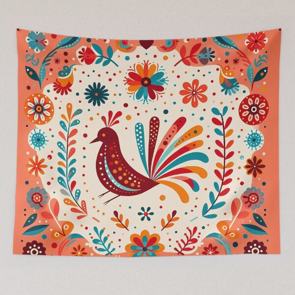 Item preview, Red Floral Folk Bird - Scandinavian Folk Art by heidiannemorris © designed and sold by FOLK ART FUSION by heidiannemorris.