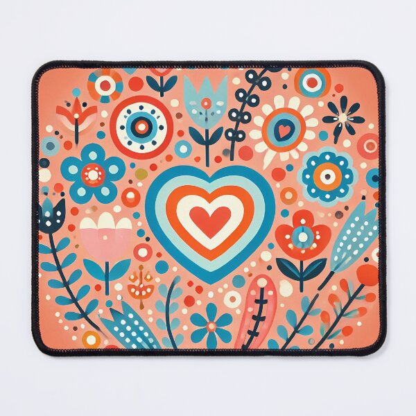 Item preview, Vibrant Orange Floral Heart - Scandinavian Folk Art by heidiannemorris © designed and sold by FOLK ART FUSION.