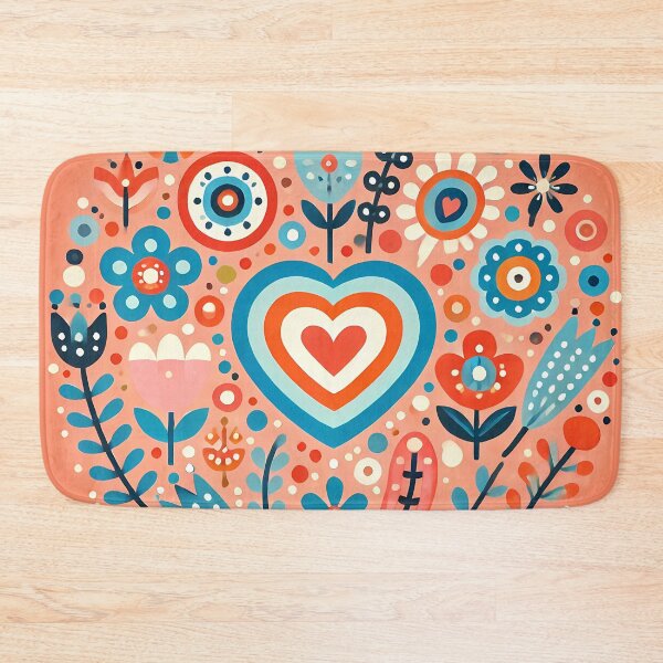 Item preview, Vibrant Orange Floral Heart - Scandinavian Folk Art by heidiannemorris © designed and sold by FOLK ART FUSION by heidiannemorris.