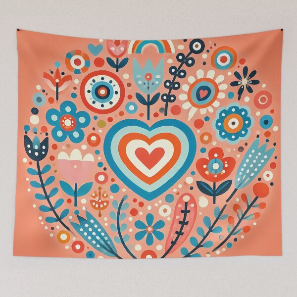 Item preview, Vibrant Orange Floral Heart - Scandinavian Folk Art by heidiannemorris © designed and sold by FOLK ART FUSION by heidiannemorris.