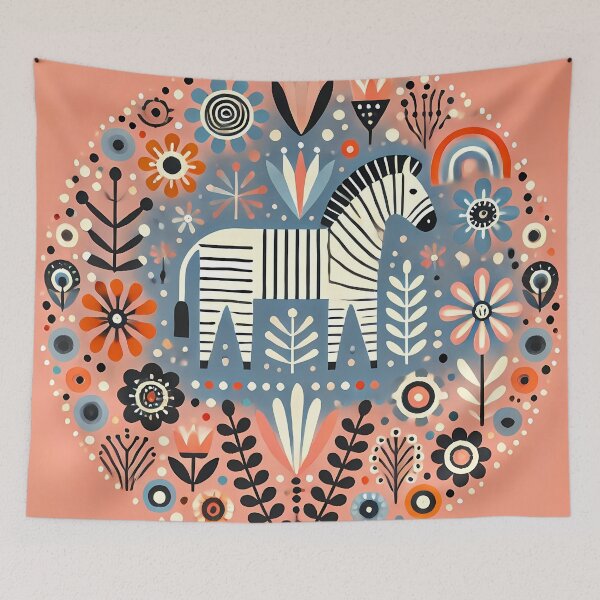 Item preview, Serene Patterned Folk Zebra - Scandinavian Folk Art by heidiannemorris © designed and sold by FOLK ART FUSION by heidiannemorris.
