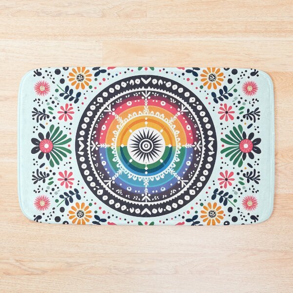 Item preview, Colorful Blue Folk Mandala Pattern - Scandinavian Folk Art by heidiannemorris © designed and sold by FOLK ART FUSION by heidiannemorris.