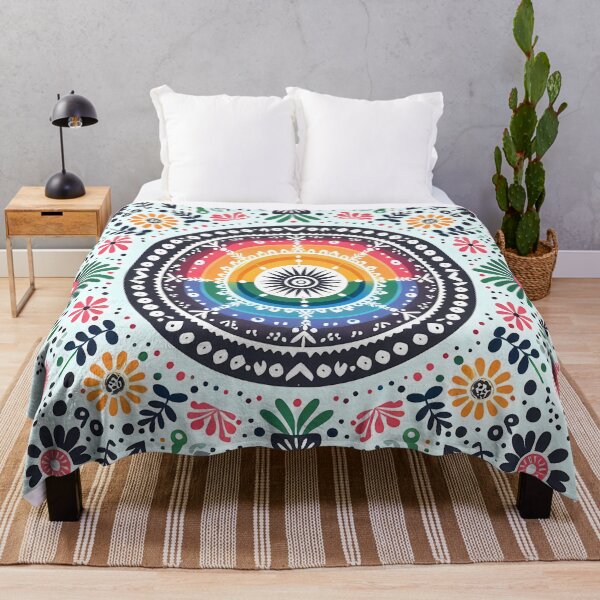 Item preview, Colorful Blue Folk Mandala Pattern - Scandinavian Folk Art by heidiannemorris © designed and sold by FOLK ART FUSION by heidiannemorris.