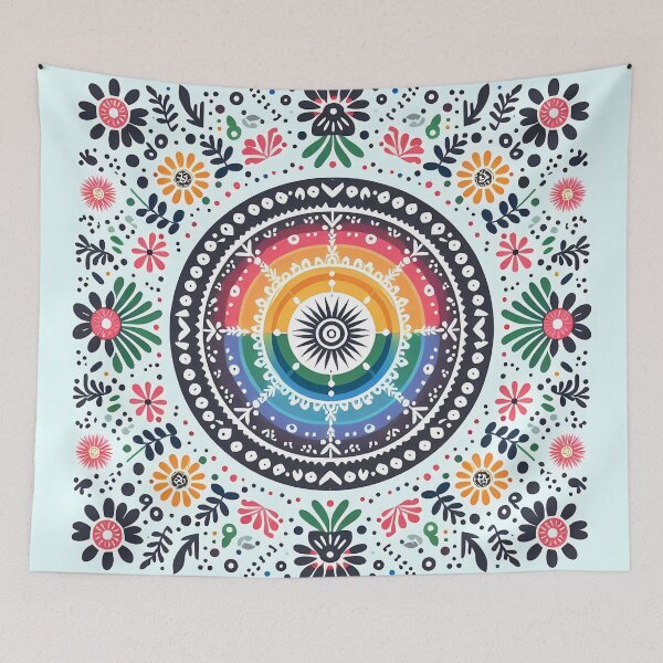 Item preview, Colorful Blue Folk Mandala Pattern - Scandinavian Folk Art by heidiannemorris © designed and sold by FOLK ART FUSION by heidiannemorris.