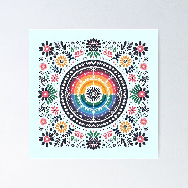 Item preview, Colorful Blue Folk Mandala Pattern - Scandinavian Folk Art by heidiannemorris © designed and sold by FOLK ART FUSION by heidiannemorris.