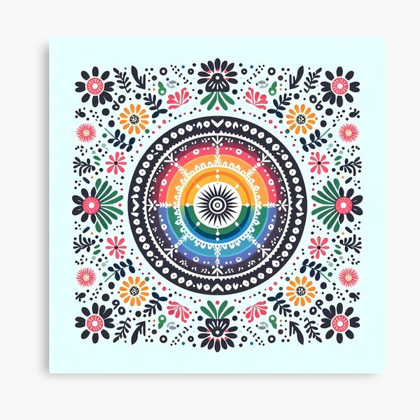 Item preview, Colorful Blue Folk Mandala Pattern - Scandinavian Folk Art by heidiannemorris © designed and sold by FOLK ART FUSION by heidiannemorris.