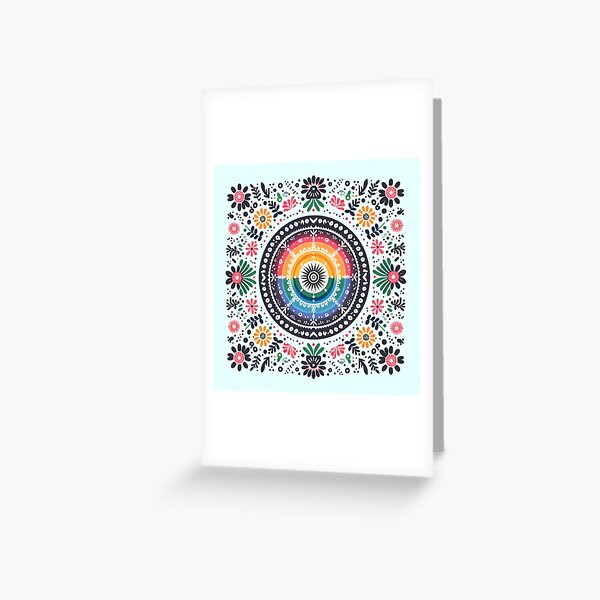 Item preview, Colorful Blue Folk Mandala Pattern - Scandinavian Folk Art by heidiannemorris © designed and sold by FOLK ART FUSION by heidiannemorris.