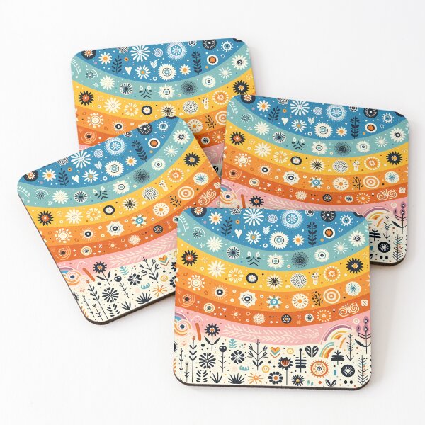 Item preview, Vibrant Floral Rainbow Landscape - Scandinavian Folk Art by heidiannemorris © designed and sold by FOLK ART FUSION by heidiannemorris.