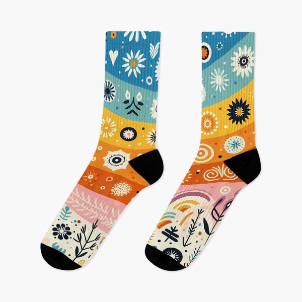 Item preview, Vibrant Floral Rainbow Landscape - Scandinavian Folk Art by heidiannemorris © designed and sold by FOLK ART FUSION by heidiannemorris.
