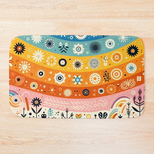 Item preview, Vibrant Floral Rainbow Landscape - Scandinavian Folk Art by heidiannemorris © designed and sold by FOLK ART FUSION by heidiannemorris.