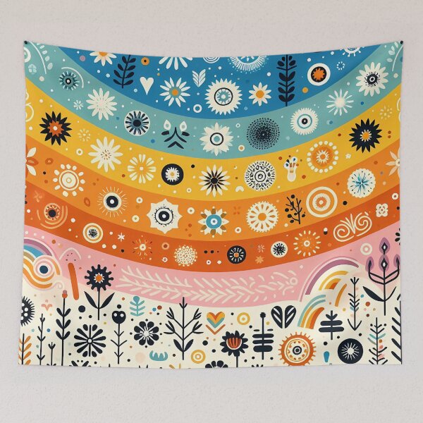 Item preview, Vibrant Floral Rainbow Landscape - Scandinavian Folk Art by heidiannemorris © designed and sold by FOLK ART FUSION by heidiannemorris.