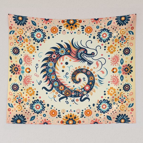Item preview, Colorful Mythical Folk Dragon - Scandinavian Folk Art by heidiannemorris © designed and sold by FOLK ART FUSION by heidiannemorris.