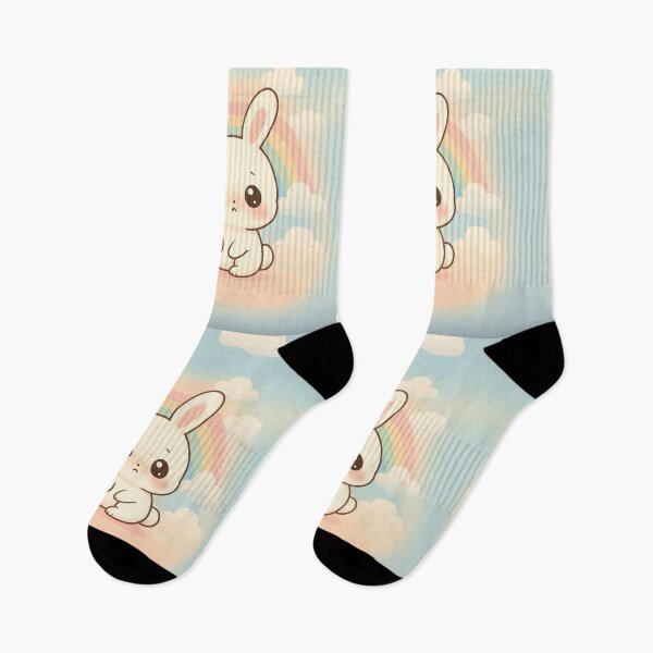 Item preview, Kawaii Sad Bunny with Rainbow – Cute Pastel Anime Style designed and sold by PrinToria-1.