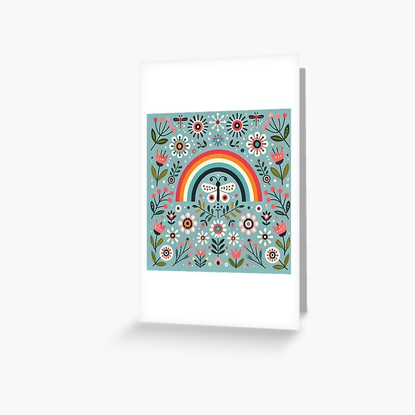 Item preview, Blue Serene Folk Butterfly with Rainbow - Scandinavian Folk Art by heidiannemorris © designed and sold by FOLK ART FUSION by heidiannemorris.
