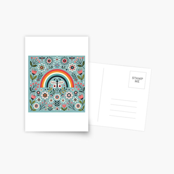 Item preview, Blue Serene Folk Butterfly with Rainbow - Scandinavian Folk Art by heidiannemorris © designed and sold by FOLK ART FUSION by heidiannemorris.