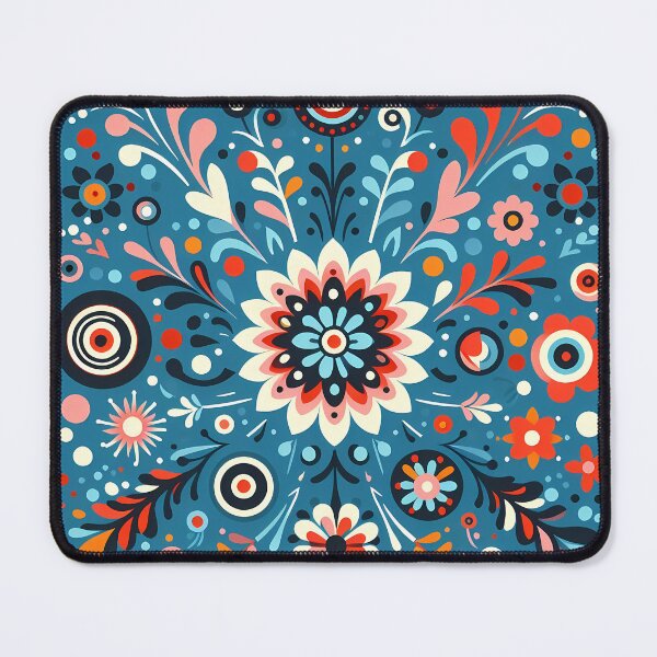 Item preview, Vibrant Blue Folk Flower Garden - Scandinavian Folk Art by heidiannemorris © designed and sold by FOLK ART FUSION by heidiannemorris.