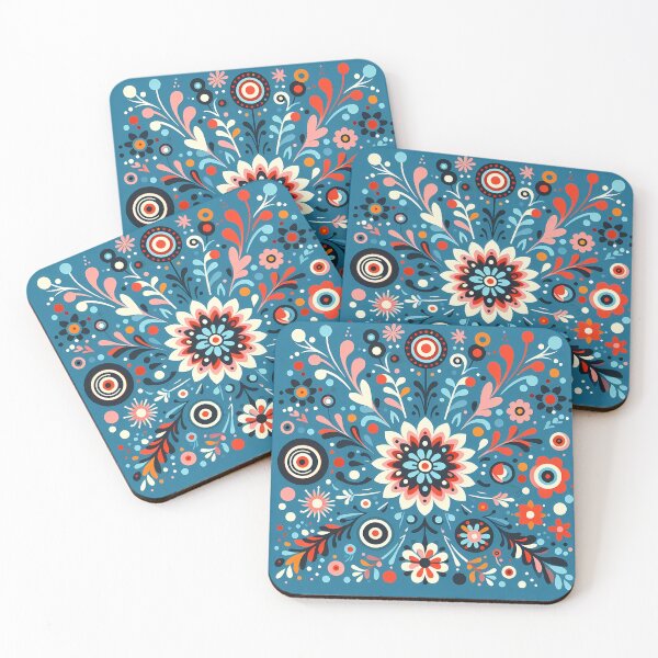 Item preview, Vibrant Blue Folk Flower Garden - Scandinavian Folk Art by heidiannemorris © designed and sold by FOLK ART FUSION by heidiannemorris.