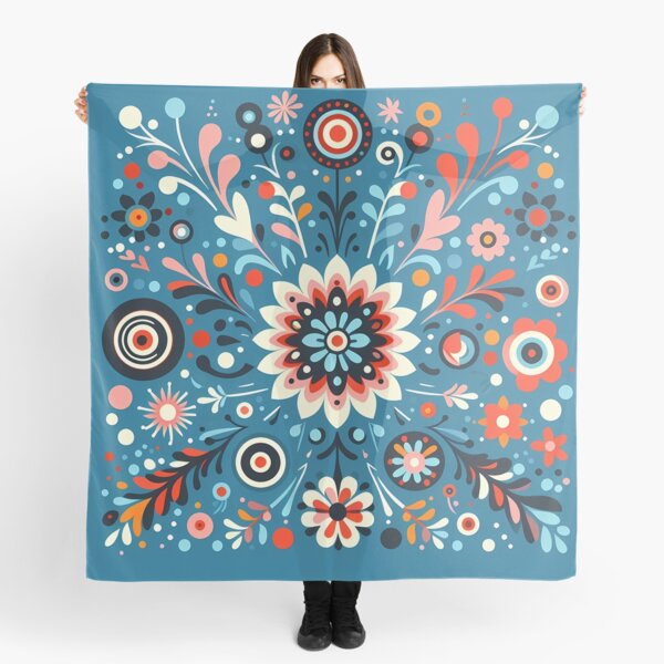 Item preview, Vibrant Blue Folk Flower Garden - Scandinavian Folk Art by heidiannemorris © designed and sold by FOLK ART FUSION by heidiannemorris.