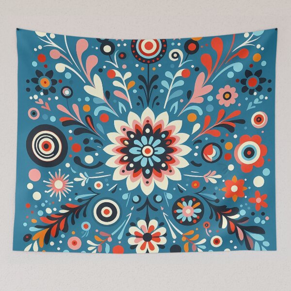 Item preview, Vibrant Blue Folk Flower Garden - Scandinavian Folk Art by heidiannemorris © designed and sold by FOLK ART FUSION by heidiannemorris.