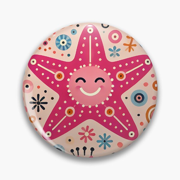 Item preview, Cheerful Pink Floral Folk Starfish - Scandinavian Folk Art by heidiannemorris © designed and sold by FOLK ART FUSION by heidiannemorris.