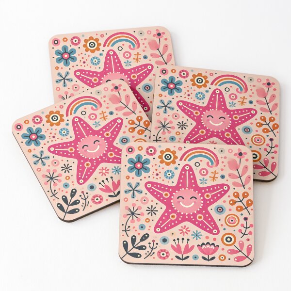 Item preview, Cheerful Pink Floral Folk Starfish - Scandinavian Folk Art by heidiannemorris © designed and sold by FOLK ART FUSION by heidiannemorris.