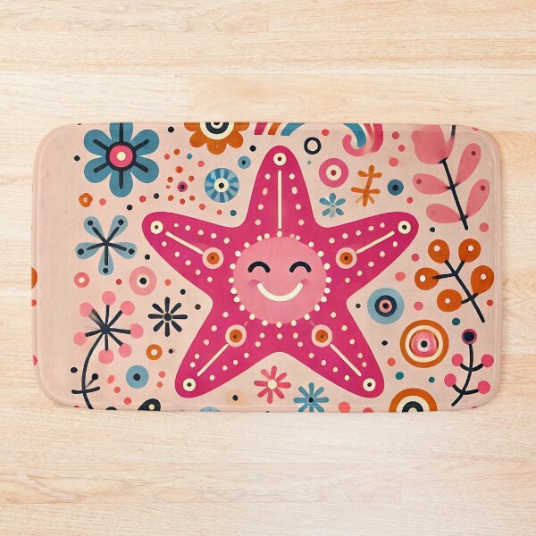 Item preview, Cheerful Pink Floral Folk Starfish - Scandinavian Folk Art by heidiannemorris © designed and sold by FOLK ART FUSION by heidiannemorris.