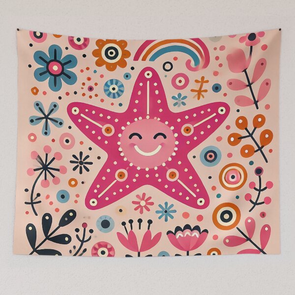 Item preview, Cheerful Pink Floral Folk Starfish - Scandinavian Folk Art by heidiannemorris © designed and sold by FOLK ART FUSION by heidiannemorris.