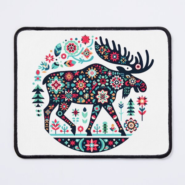 Item preview, Colorful Majestic Folk Moose Pattern - Scandinavian Folk Art by heidiannemorris © designed and sold by FOLK ART FUSION by heidiannemorris.