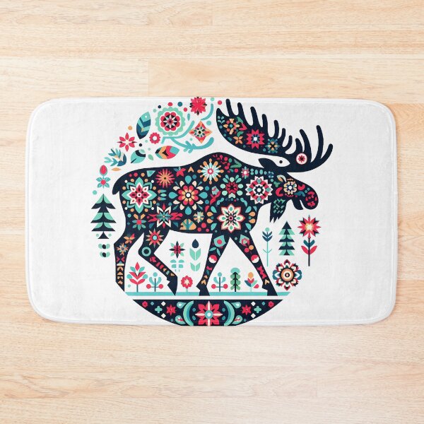 Item preview, Colorful Majestic Folk Moose Pattern - Scandinavian Folk Art by heidiannemorris © designed and sold by FOLK ART FUSION by heidiannemorris.