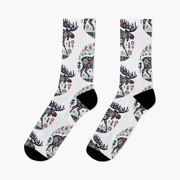 Item preview, Colorful Majestic Folk Moose Pattern - Scandinavian Folk Art by heidiannemorris © designed and sold by FOLK ART FUSION by heidiannemorris.