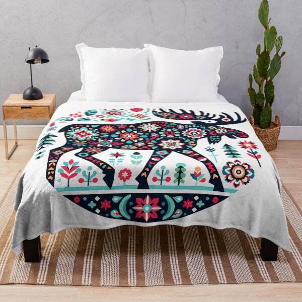 Item preview, Colorful Majestic Folk Moose Pattern - Scandinavian Folk Art by heidiannemorris © designed and sold by FOLK ART FUSION by heidiannemorris.
