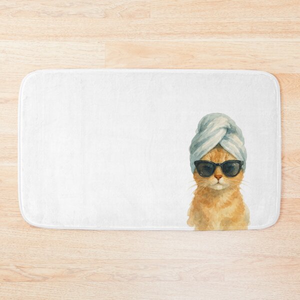 Item preview, Ginger Cat with Sunglasses and Towel Watercolor Art | Pampered Kitty (Plain Background) designed and sold by SugarCase.