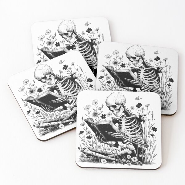 Item preview, Skeleton Reading in a Flower Field – Gothic Nature Illustration designed and sold by haitrieuic96.